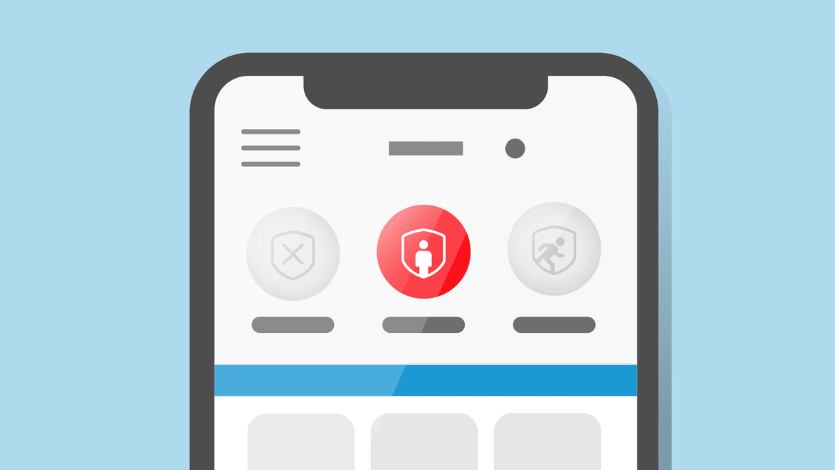 A GIF showing Modes changing in the Ring app from disarmed (blue with an x) to home (red with a person standing). 