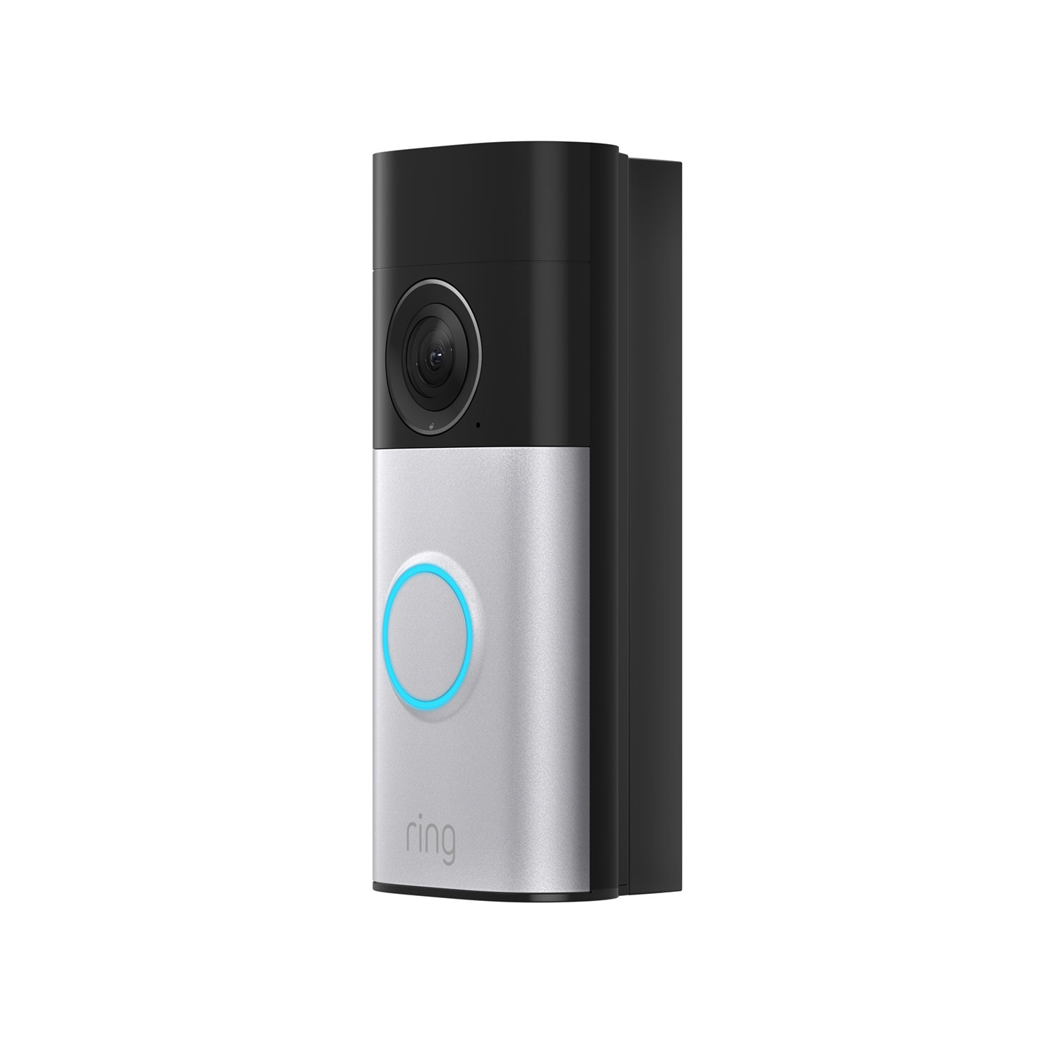 Corner Kit (Wired Doorbell (2nd Gen), Wired Doorbell Plus (2nd Gen)) - Black:Ring Wired Doorbell Plus (2nd Gen) mounted to a black corner kit.