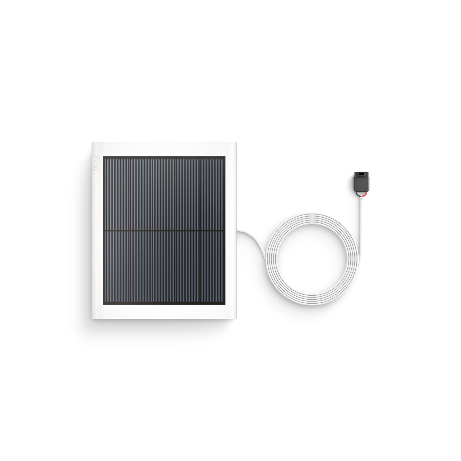Solar Panel (Battery Doorbell (Newest Model), Battery Doorbell Plus (Newest Model), Battery Doorbell Pro (Newest Model)) - White-framed solar panel with grid cells, attached to a long white cable ending in a small black connector on a white background.