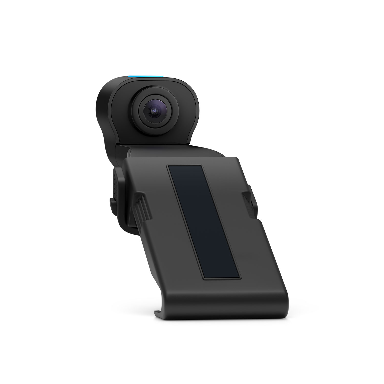 Ring Car Cam Holder - Black Ring Car Cam Holder with camera and adjustable clip, designed for easy installation and transfer between vehicles.