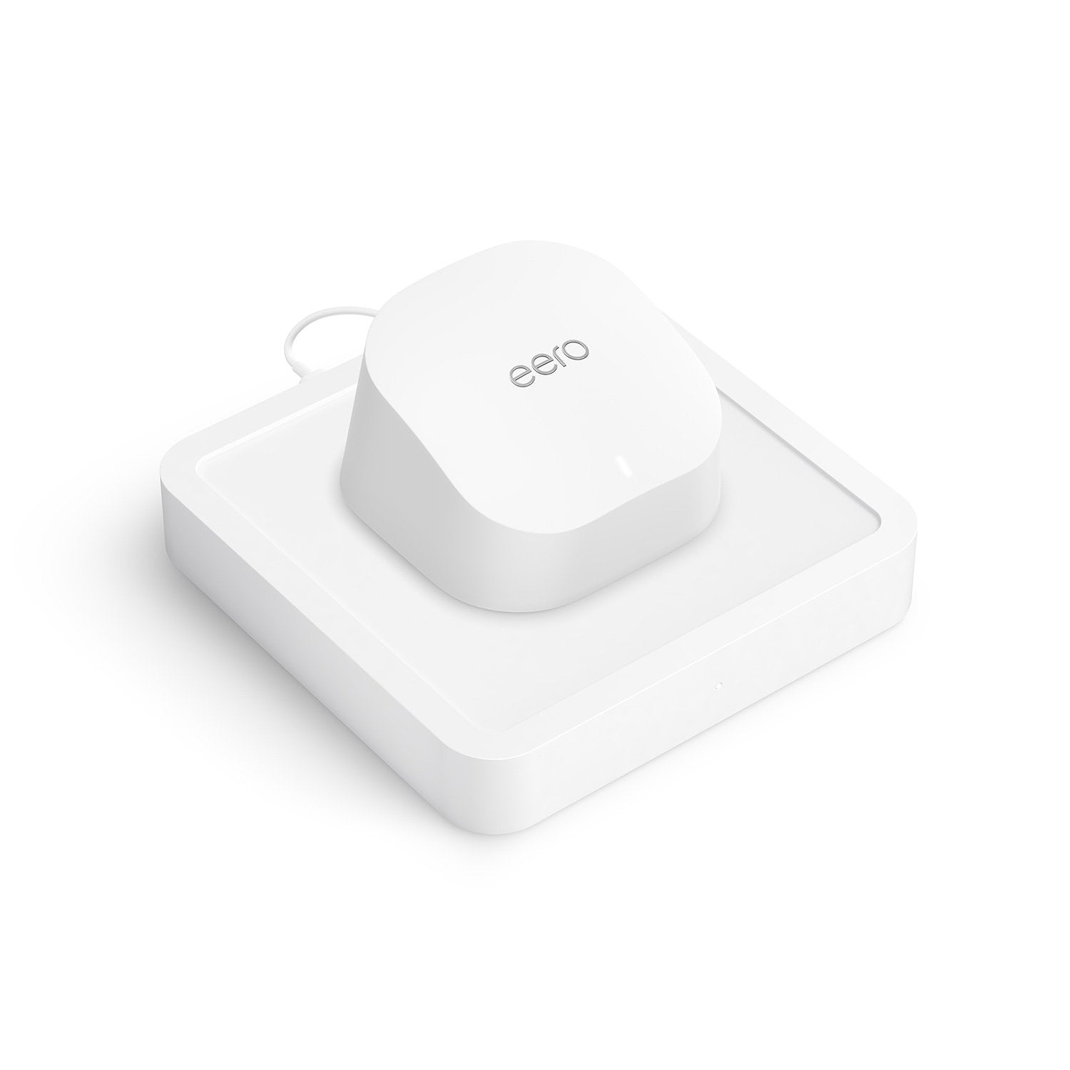 Ring Power Pack - White Ring Power Pack shown with eero 6 Extender on top, designed to provide backup power during outages.