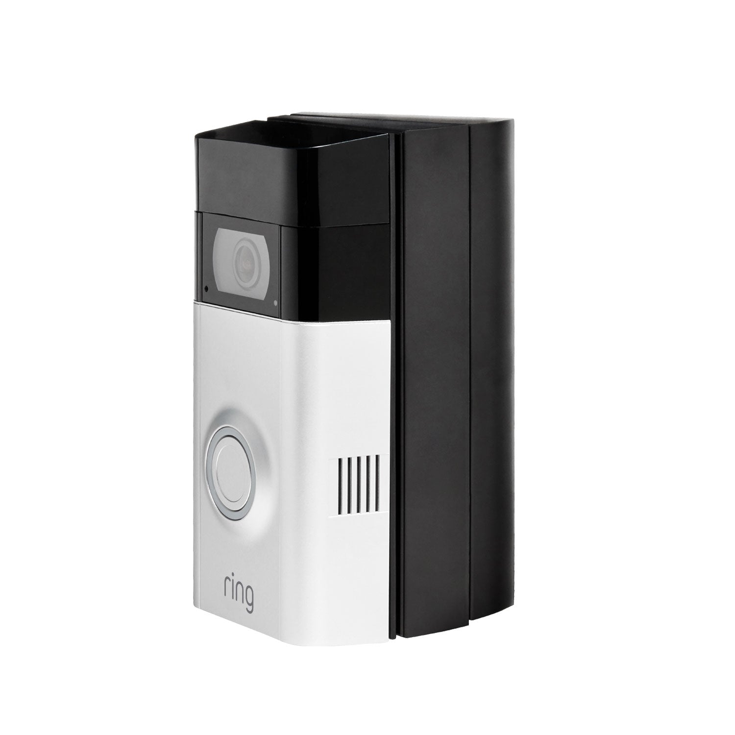 Corner Kit (for Ring Video Doorbell 2) - Ring Video Doorbell 2 shown with black Corner Kit mount to adjust viewing angle for better coverage.