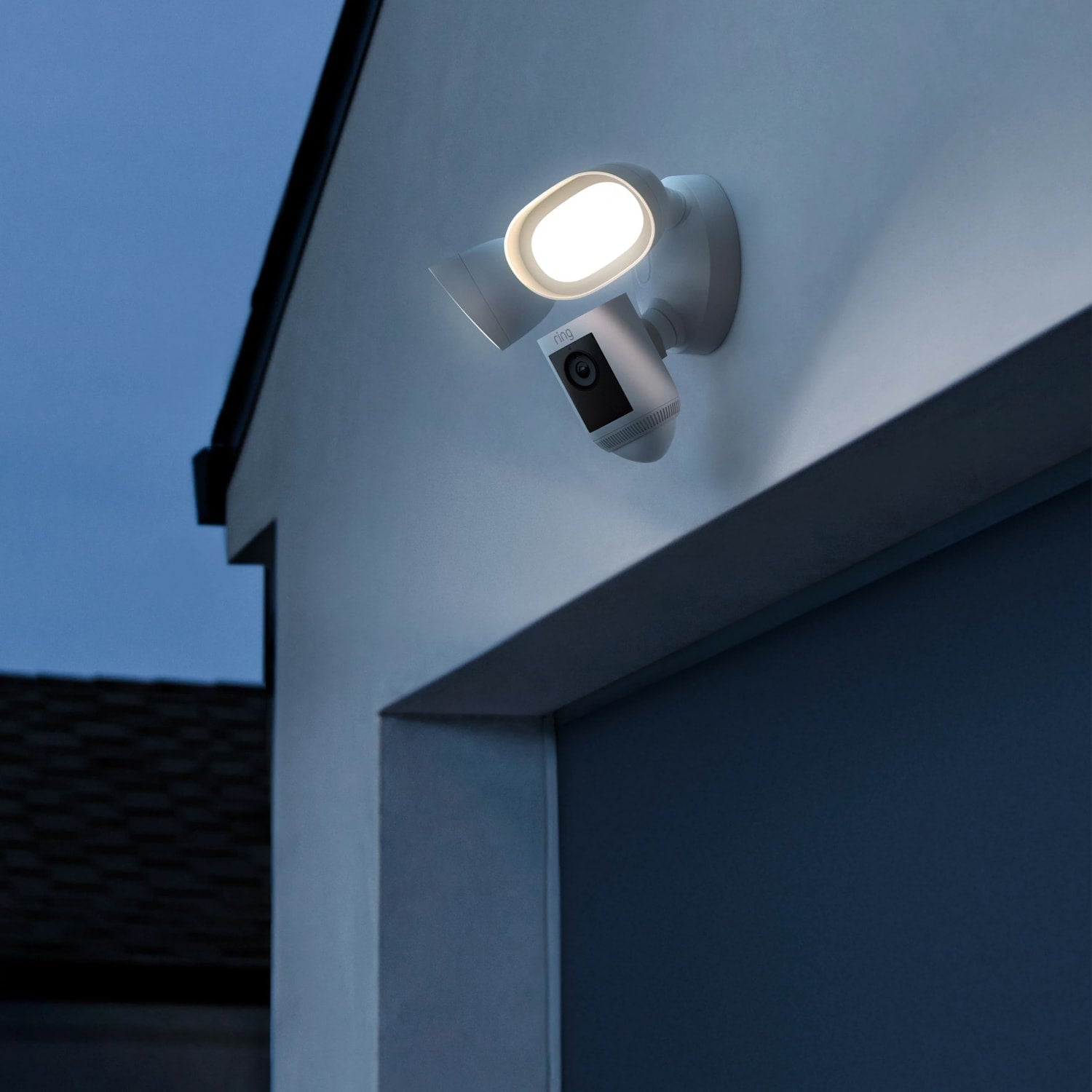 Whole-Home Starter Bundle - Ring devices showing live video of visitors and pets, activating lights, and detecting motion. 