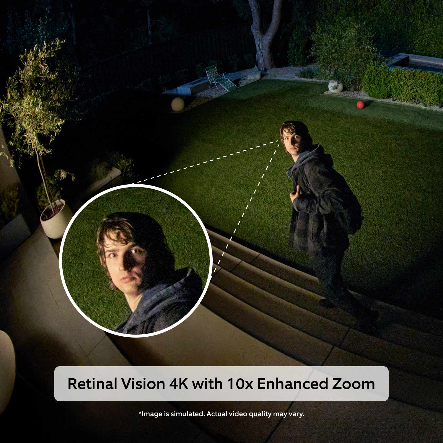 Spotlight Cam Pro (Newest Model) (Featuring Retinal 4K) - Zoomed in face of a man in a backyard to demonstrated Spotlight Cam Pro 2nd Gen's 10x Enhanced Zoom. 
