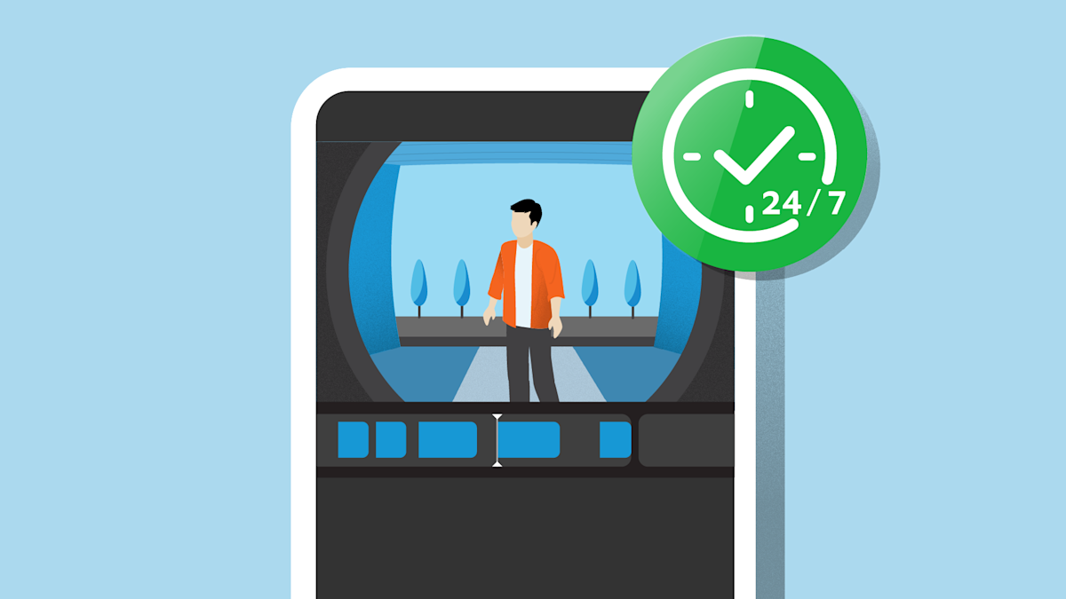 Illustration of a phone displaying Ring's 24/7 Recording feature in beta.