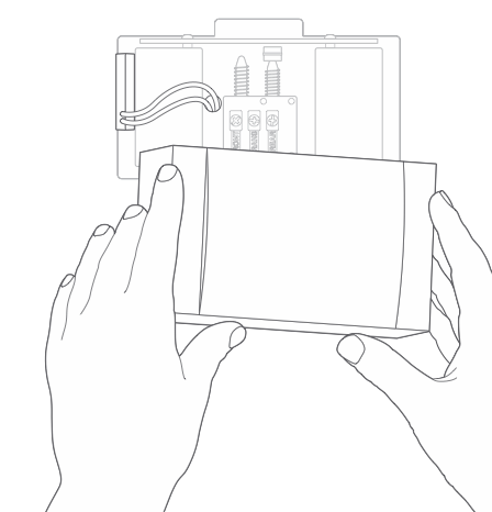 Illustration of an internal chime with hands removing the cover and the inside of the chime exposed.