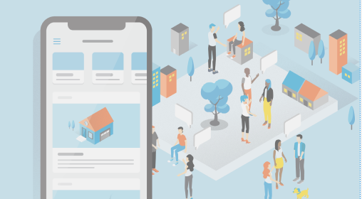 Illustration of the Neighbors section in the Ring App with illustrated community members. 