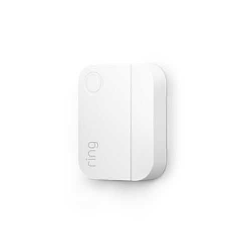 8-Piece Alarm Security Kit + Schlage Connect Smart Deadbolt (for 2nd Generation) - White Ring Alarm Content Sensor for windows and doors with round button in corner.