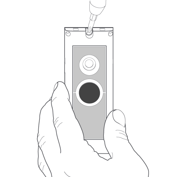 Illustration screwing doorbell into wall using correct mounting screws.
